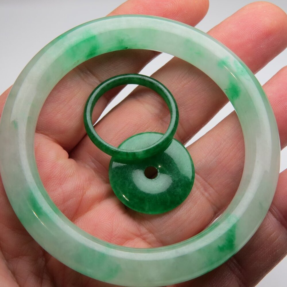 "Natural Jade bangle +   REE Jade Ring & Jade Donut 55mm "